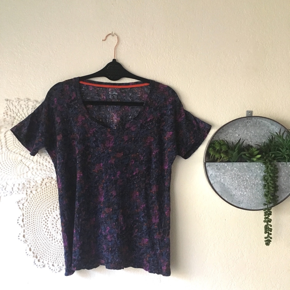Hi-Line abstract watercolor floral linen scoop tee